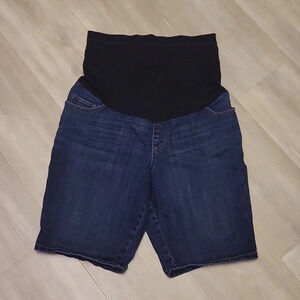 🛍Liz Lange Maternity Bermuda Shorts Blue‎ Support Waist Womens Size Medium